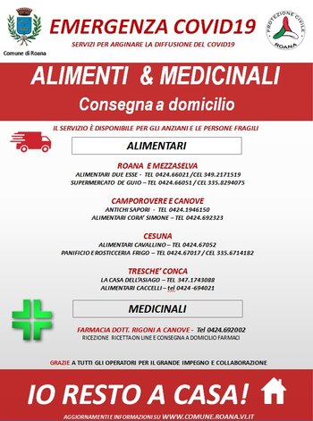 Consegna medicinali e alimenti Comune Roana