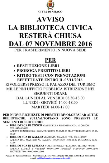Manifesto chiusura biblioteca Manifesto chiusura biblioteca