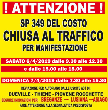 Orari chiusura strada del costo aprile 2019