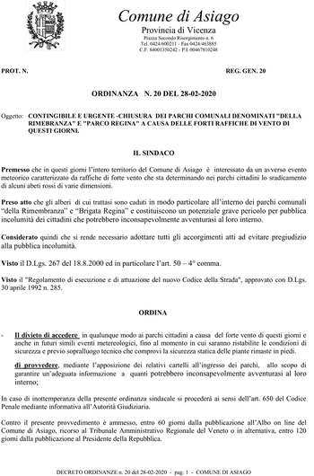 Ordinanza chiusura parchi Ordinanza chiusura parchi