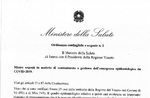 CORONAVIRUS - The ordinance of 23/2/2020 of the Minister of Health of Intesa with the President of the Veneto Region