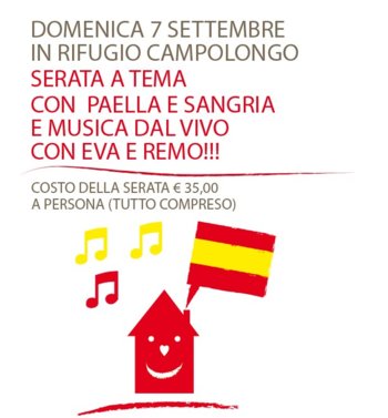 Serata tema paella sangria musica Rifugio Campolongo