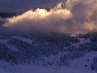 Sciovia verena innevata tramonto